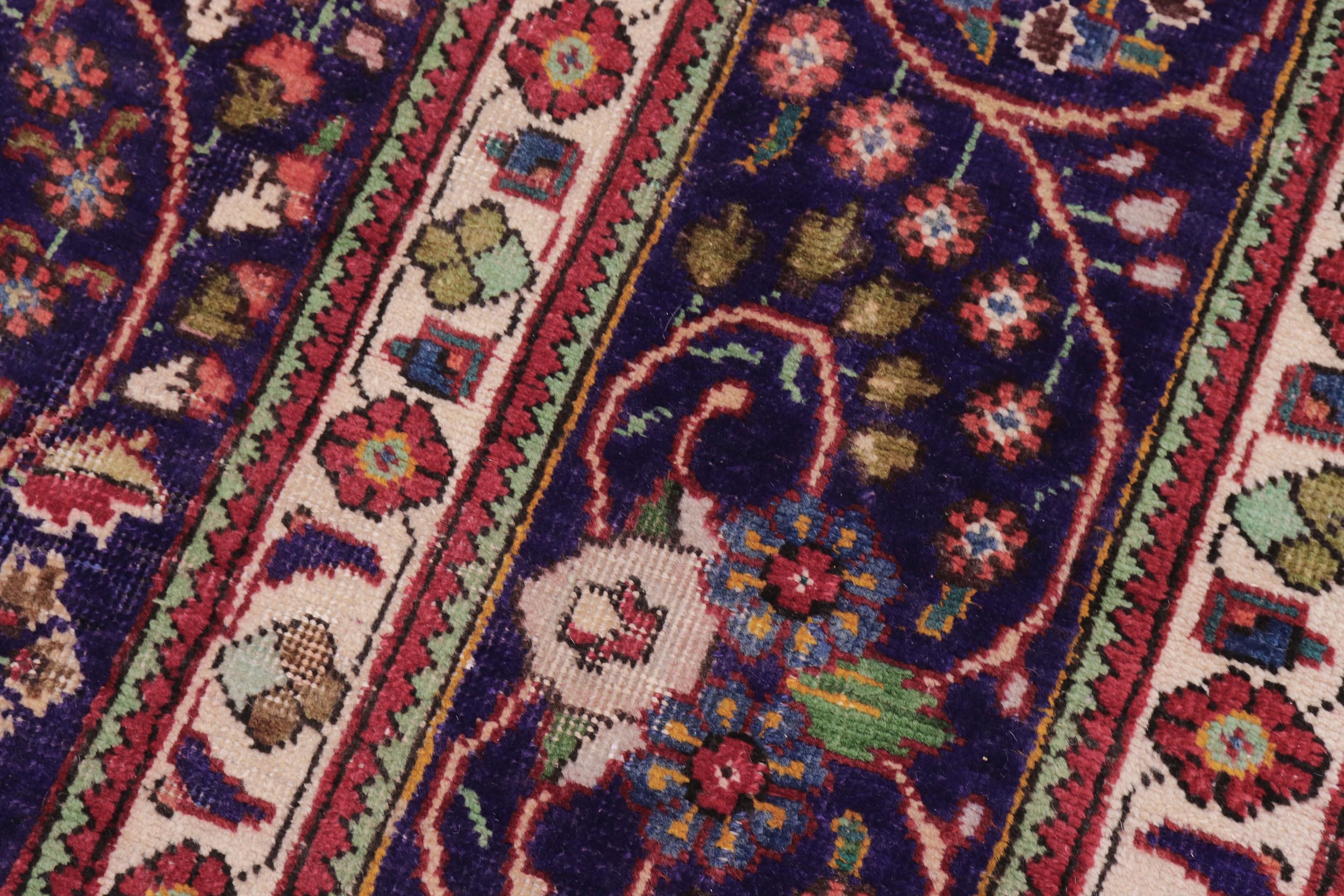 handmade Vintage Kashan Blue Beige Hand Knotted RECTANGLE 100% WOOL area rug 8' x 11'