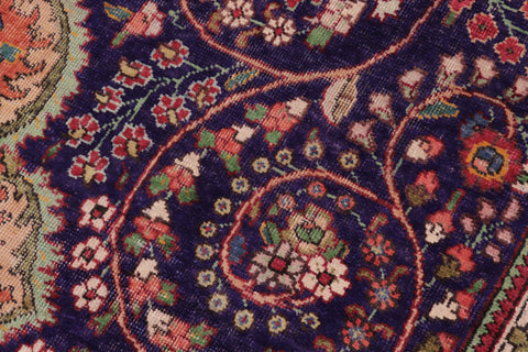 handmade Vintage Kashan Blue Beige Hand Knotted RECTANGLE 100% WOOL area rug 8' x 11'