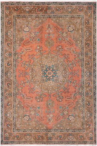 Distressed Antique Kashan Cindy Peach/Brown Wool Rug - 7'10''X11'0''