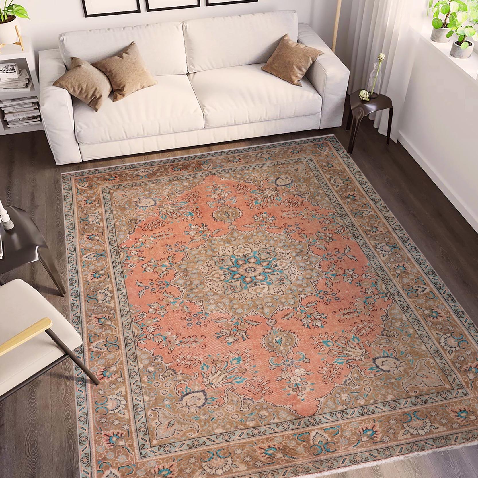 handmade Vintage Kashan Peach Brown Hand Knotted RECTANGLE 100% WOOL area rug 8' x 11'