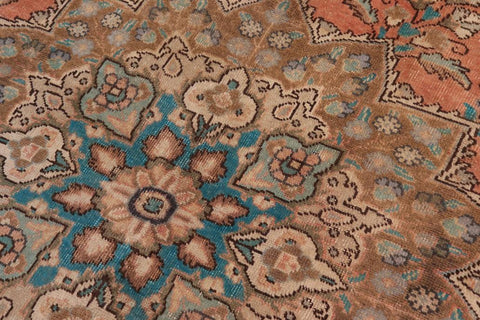 Traditional handmade Persian vintage distressed Peach Brown Hand Knotted RECTANGLE 100% WOOL area rug 8X11