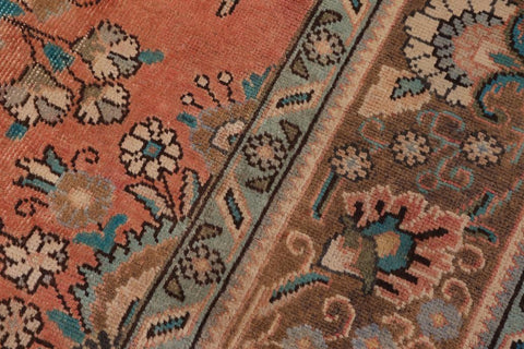 Traditional handmade Persian vintage distressed Peach Brown Hand Knotted RECTANGLE 100% WOOL area rug 8X11