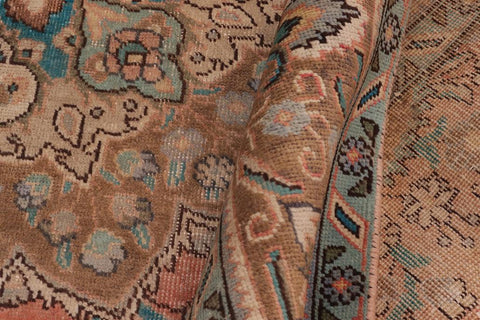 Traditional handmade Persian vintage distressed Peach Brown Hand Knotted RECTANGLE 100% WOOL area rug 8X11