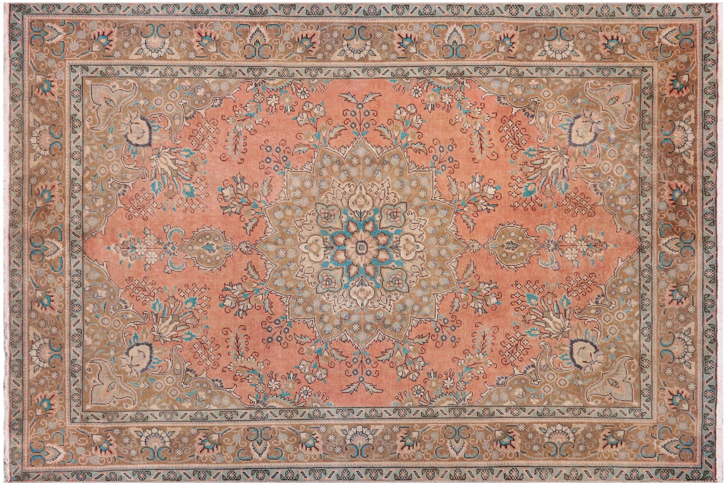 handmade Vintage Kashan Peach Brown Hand Knotted RECTANGLE 100% WOOL area rug 8' x 11'