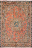 Traditional handmade Persian vintage distressed Peach Brown Hand Knotted RECTANGLE 100% WOOL area rug 8 x 11