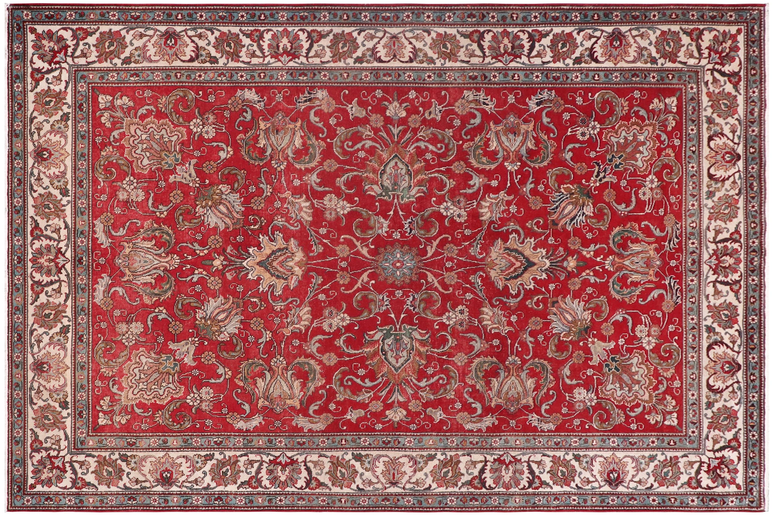 handmade Transitional Tabriz Red Beige Hand Knotted RECTANGLE 100% WOOL area rug 8' x 11'