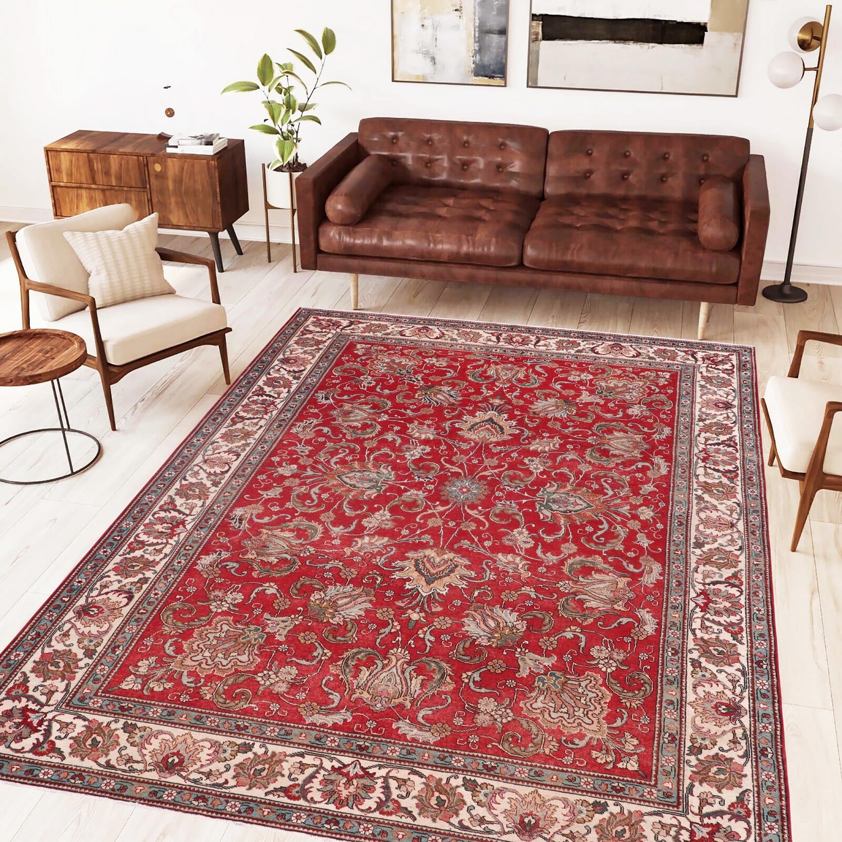 handmade Transitional Tabriz Red Beige Hand Knotted RECTANGLE 100% WOOL area rug 8' x 11'