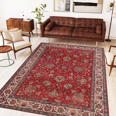 Traditional handmade Persian vintage distressed Red Beige Hand Knotted RECTANGLE 100% WOOL area rug 8X11