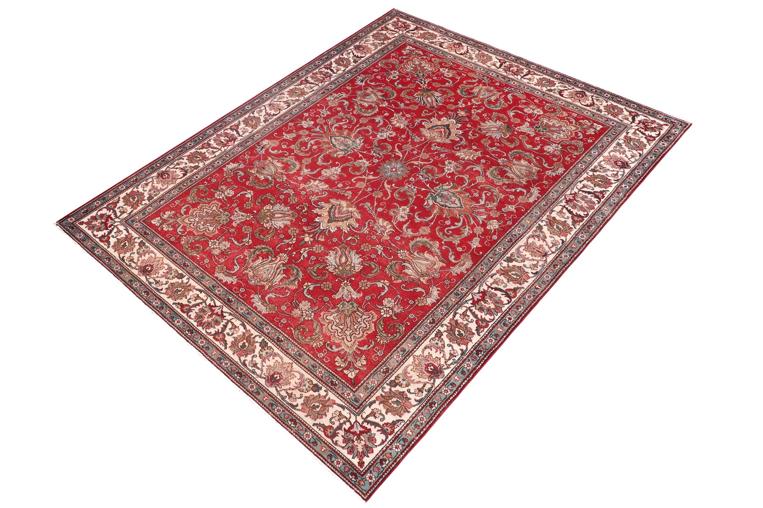 handmade Transitional Tabriz Red Beige Hand Knotted RECTANGLE 100% WOOL area rug 8' x 11'