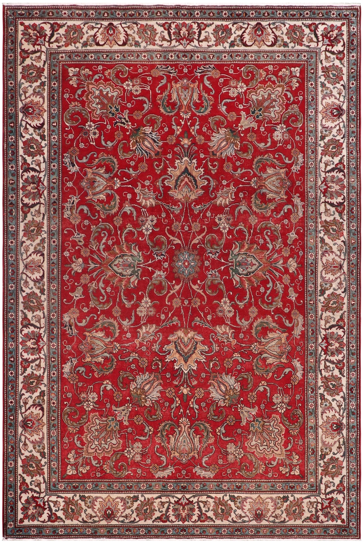 Vintage Antique Tabriz Jermaine Red/Beige Wool Rug - 8'1''X11'3''