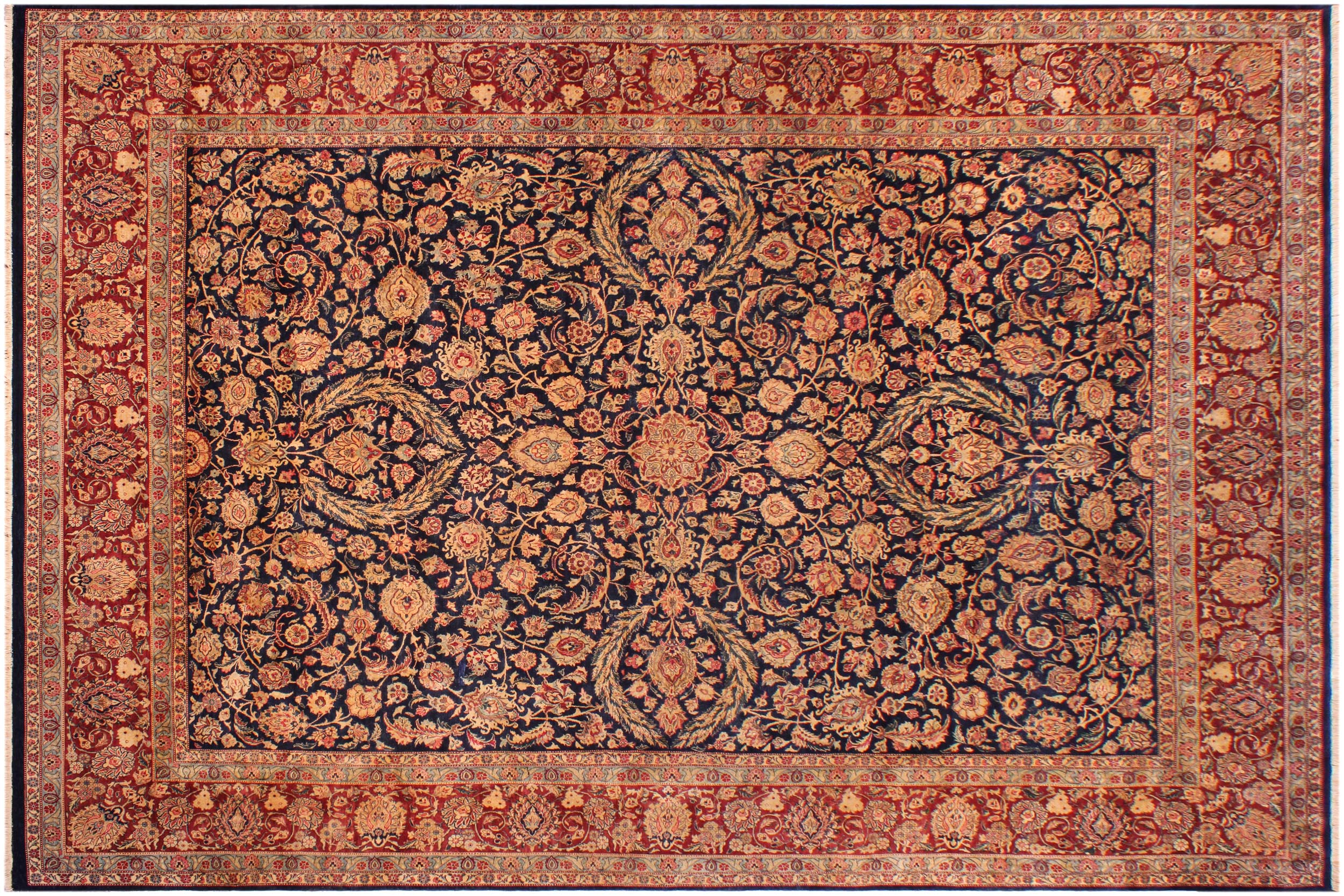 handmade Traditional Dabir Blue Maroon Hand Knotted RECTANGLE 100% WOOL area rug 9 x 12