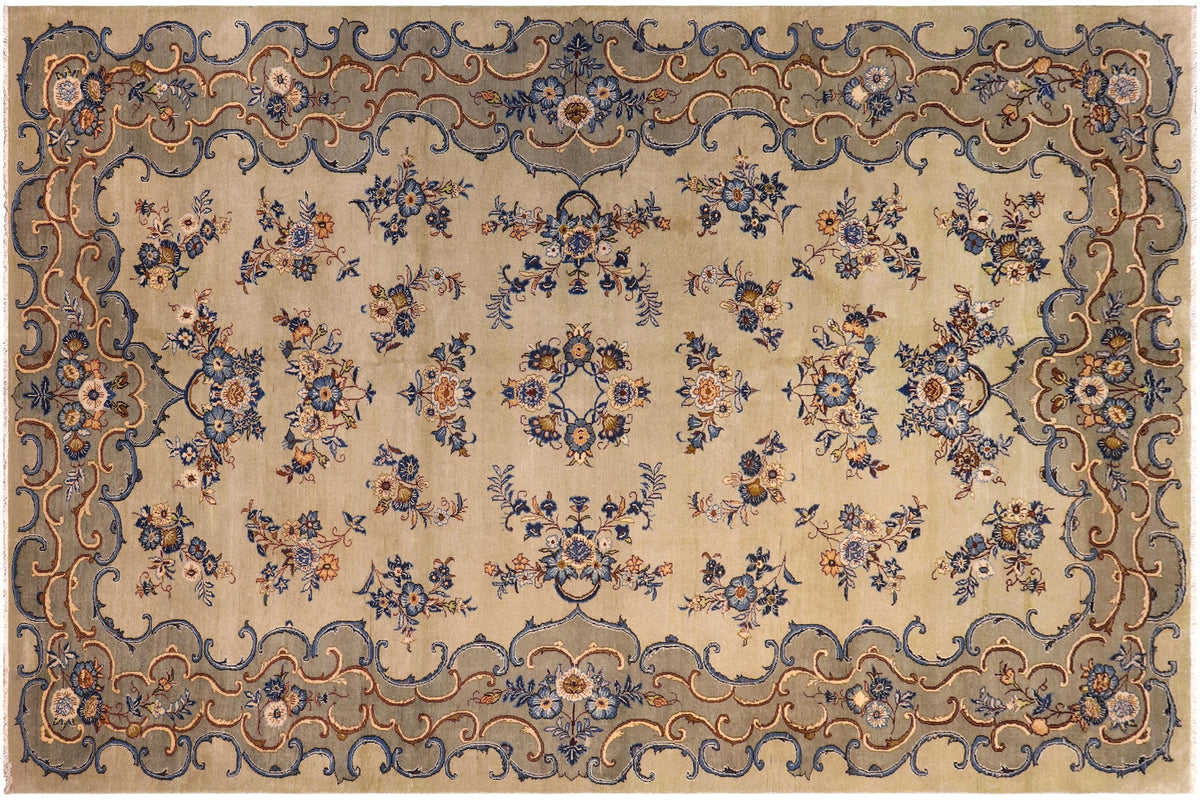 handmade Traditional Tabriz Green Blue Hand Knotted RECTANGLE 100% WOOL area rug 8 x 12