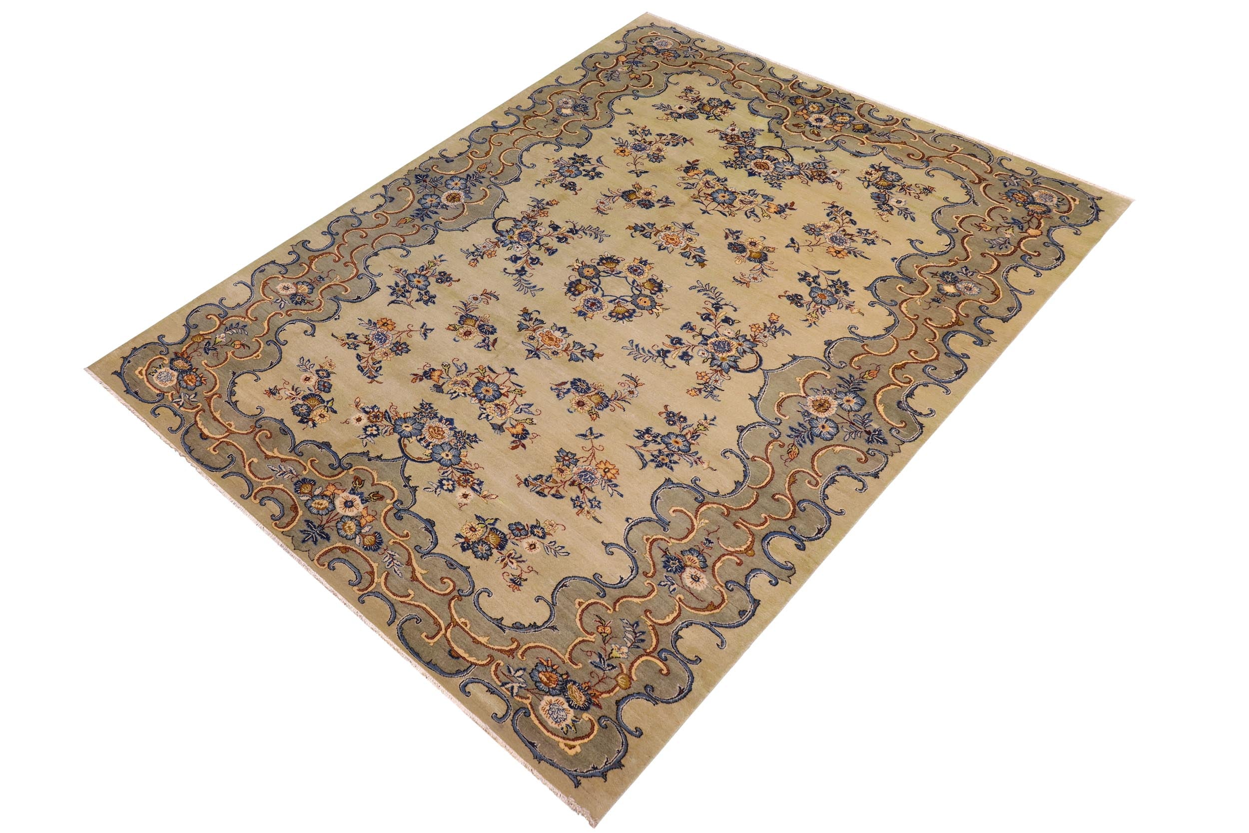 handmade Traditional Tabriz Green Blue Hand Knotted RECTANGLE 100% WOOL area rug 8 x 12