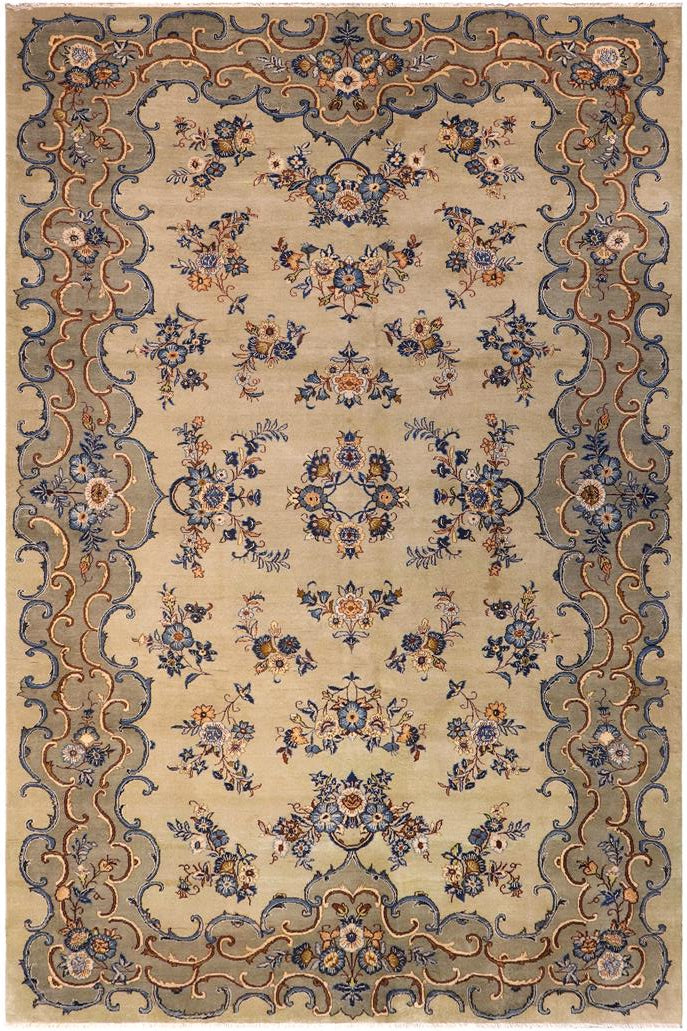 handmade Traditional Tabriz Green Blue Hand Knotted RECTANGLE 100% Wool Pile area rug 8x12