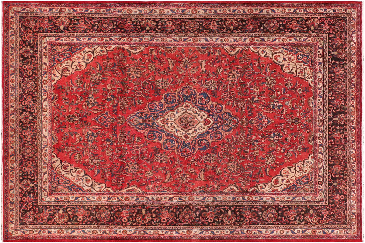 handmade Vintage Kashan Red Brown Hand Knotted RECTANGLE 100% WOOL area rug 9' x 12'