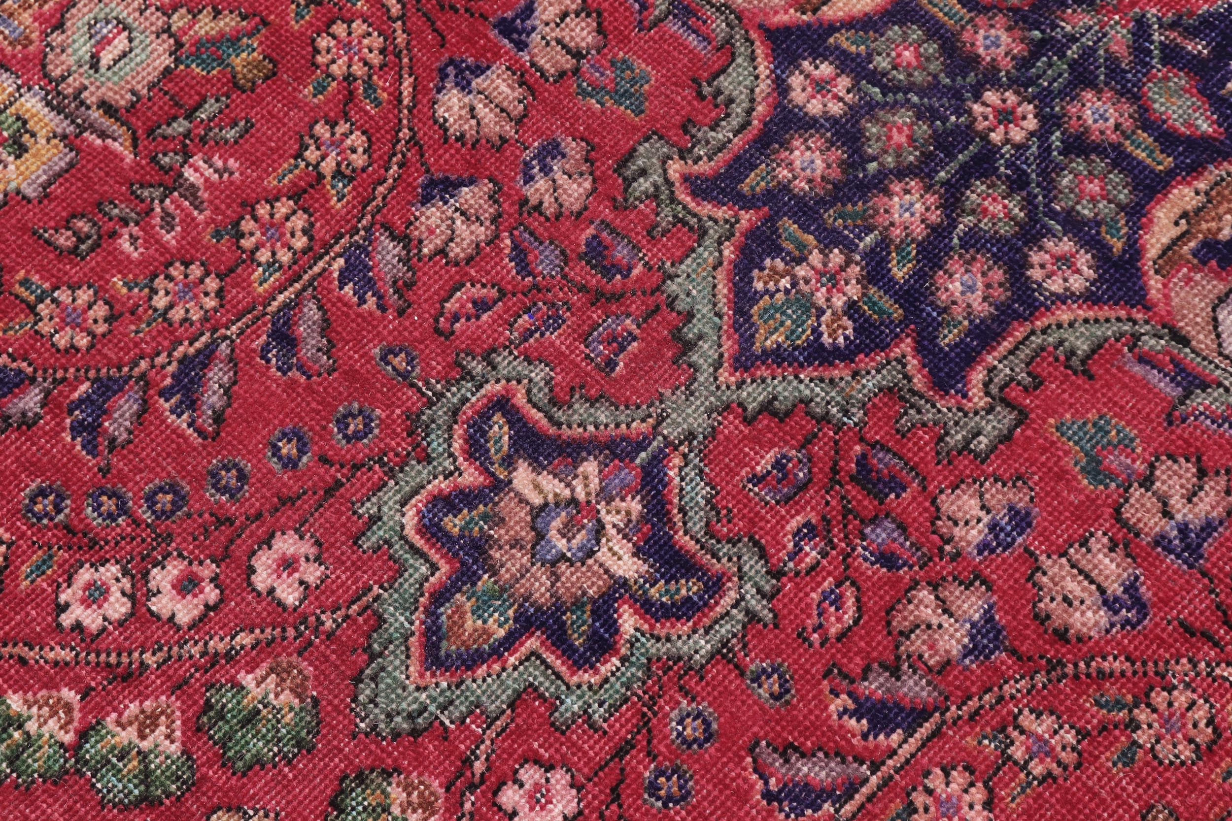 handmade Vintage Kashan Red Blue Hand Knotted RECTANGLE 100% WOOL area rug 7' x 10'
