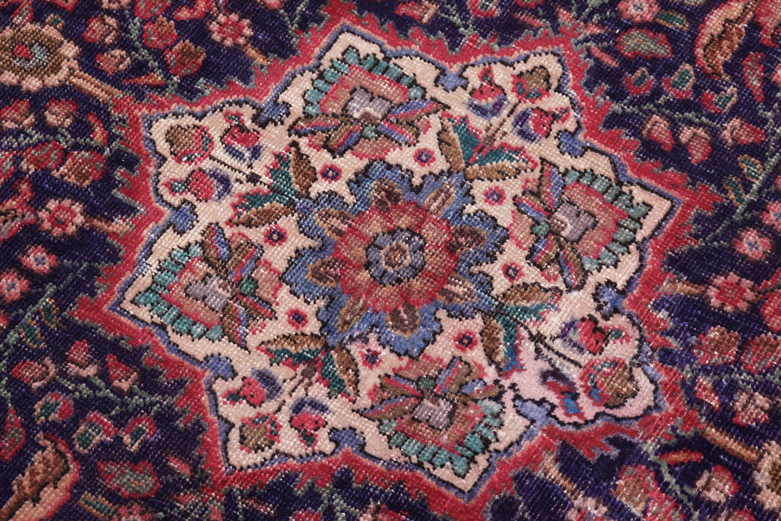 handmade Vintage Kashan Red Blue Hand Knotted RECTANGLE 100% WOOL area rug 7' x 10'