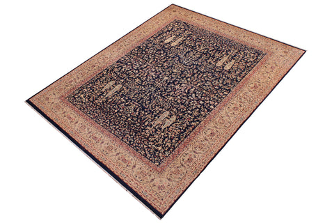 handmade Traditional Kashan Blue Tan Hand Knotted RECTANGLE 100% WOOL area rug 9x12