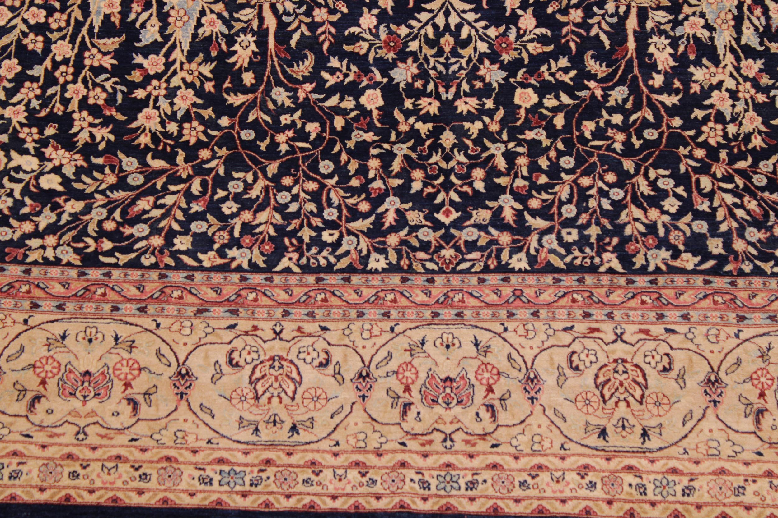 handmade Traditional Kashan Blue Tan Hand Knotted RECTANGLE 100% WOOL area rug 9x12