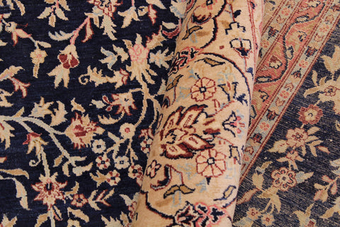 handmade Traditional Kashan Blue Tan Hand Knotted RECTANGLE 100% WOOL area rug 9x12