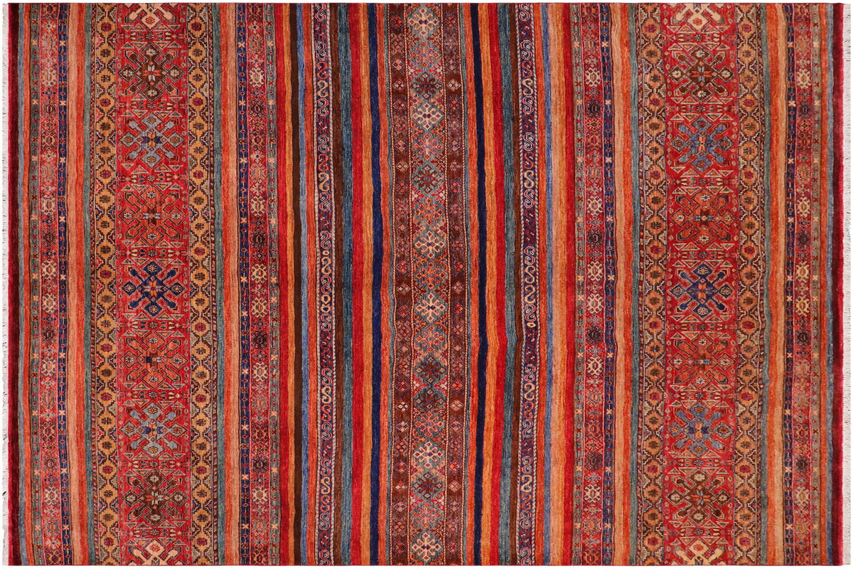 handmade Geometric Kurjean Red Blue Hand Knotted RECTANGLE 100% WOOL area rug 8x10