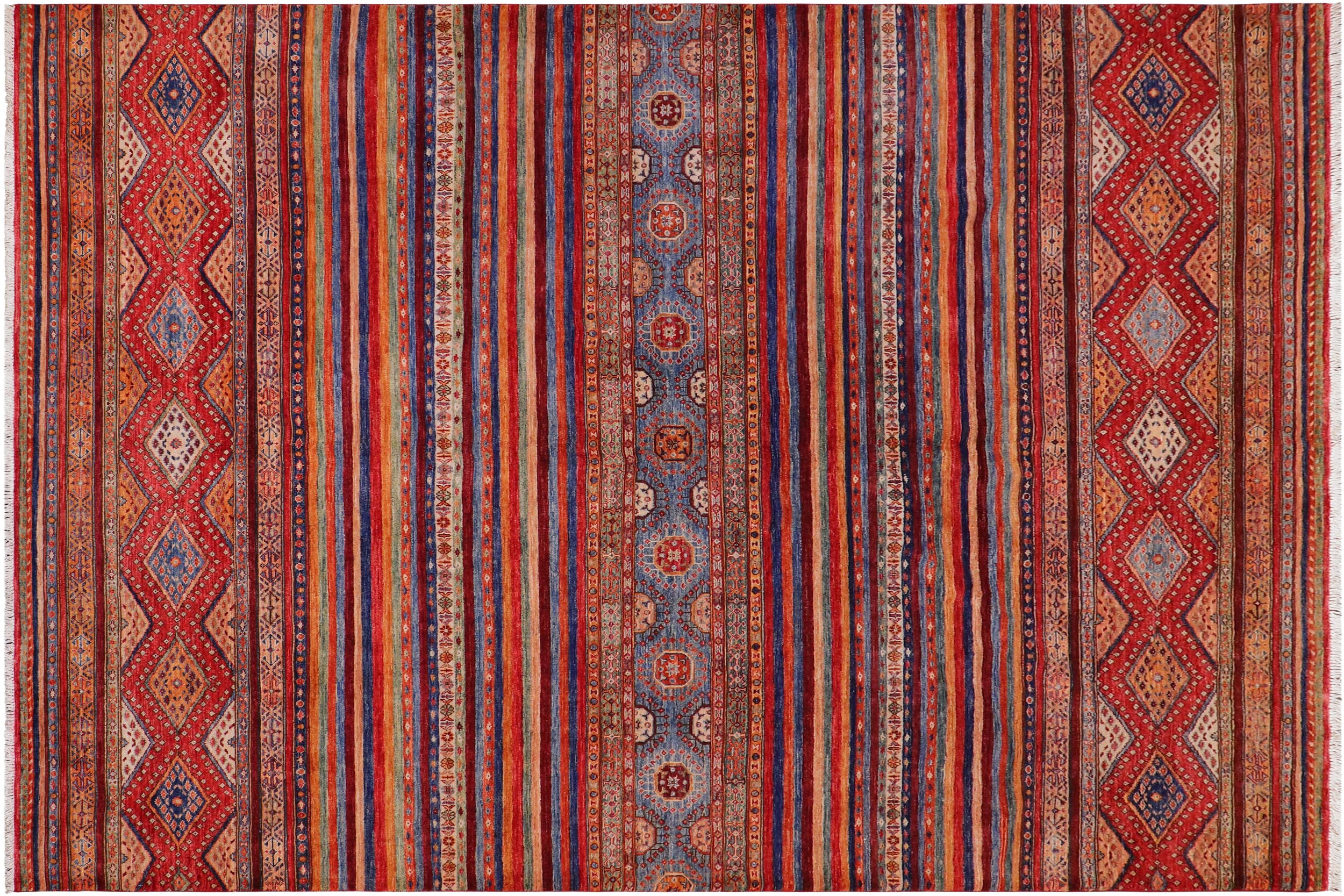 handmade Geometric Kurjean Red Blue Hand Knotted RECTANGLE 100% WOOL area rug 8x10