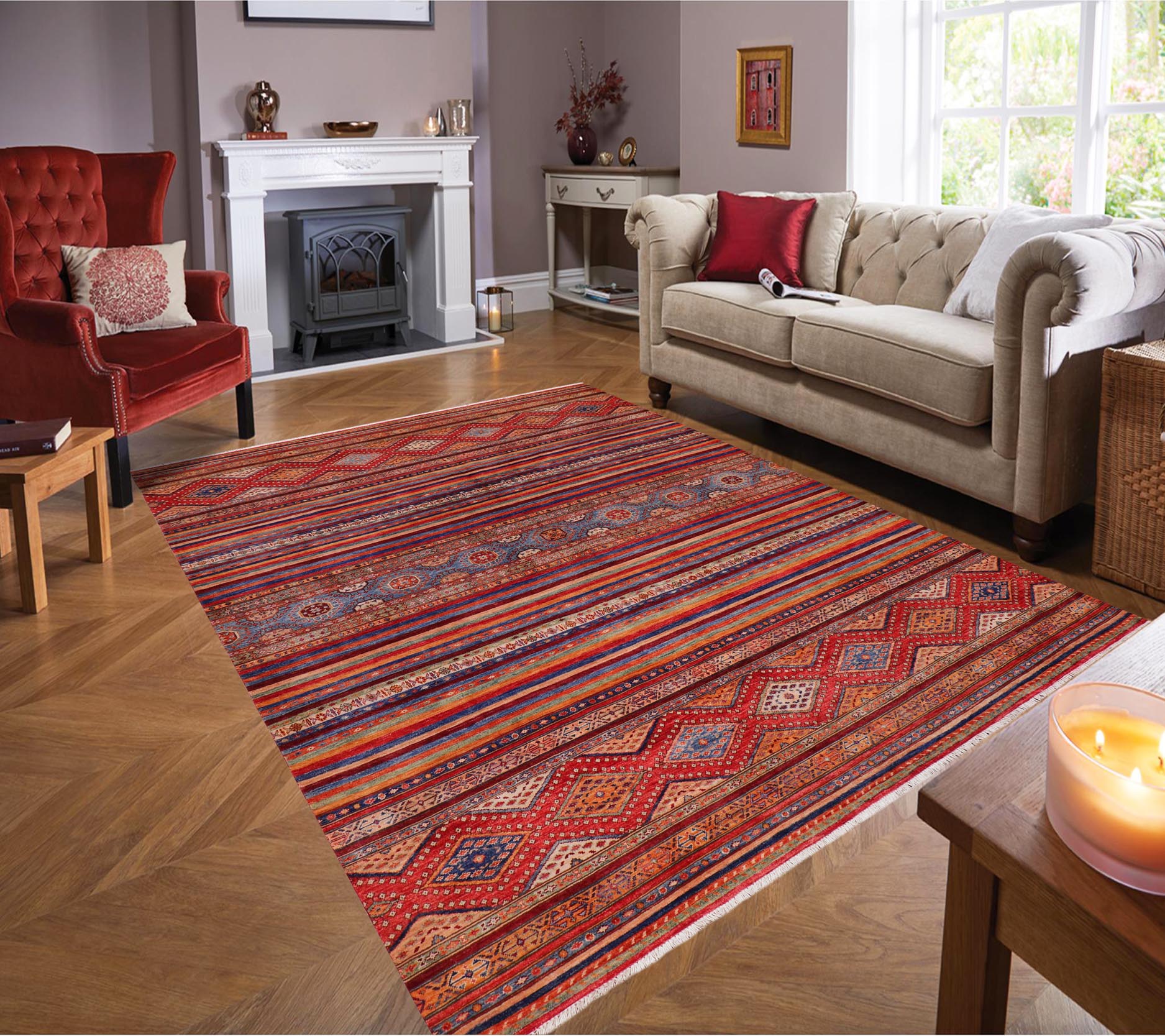 handmade Geometric Kurjean Red Blue Hand Knotted RECTANGLE 100% WOOL area rug 8x10