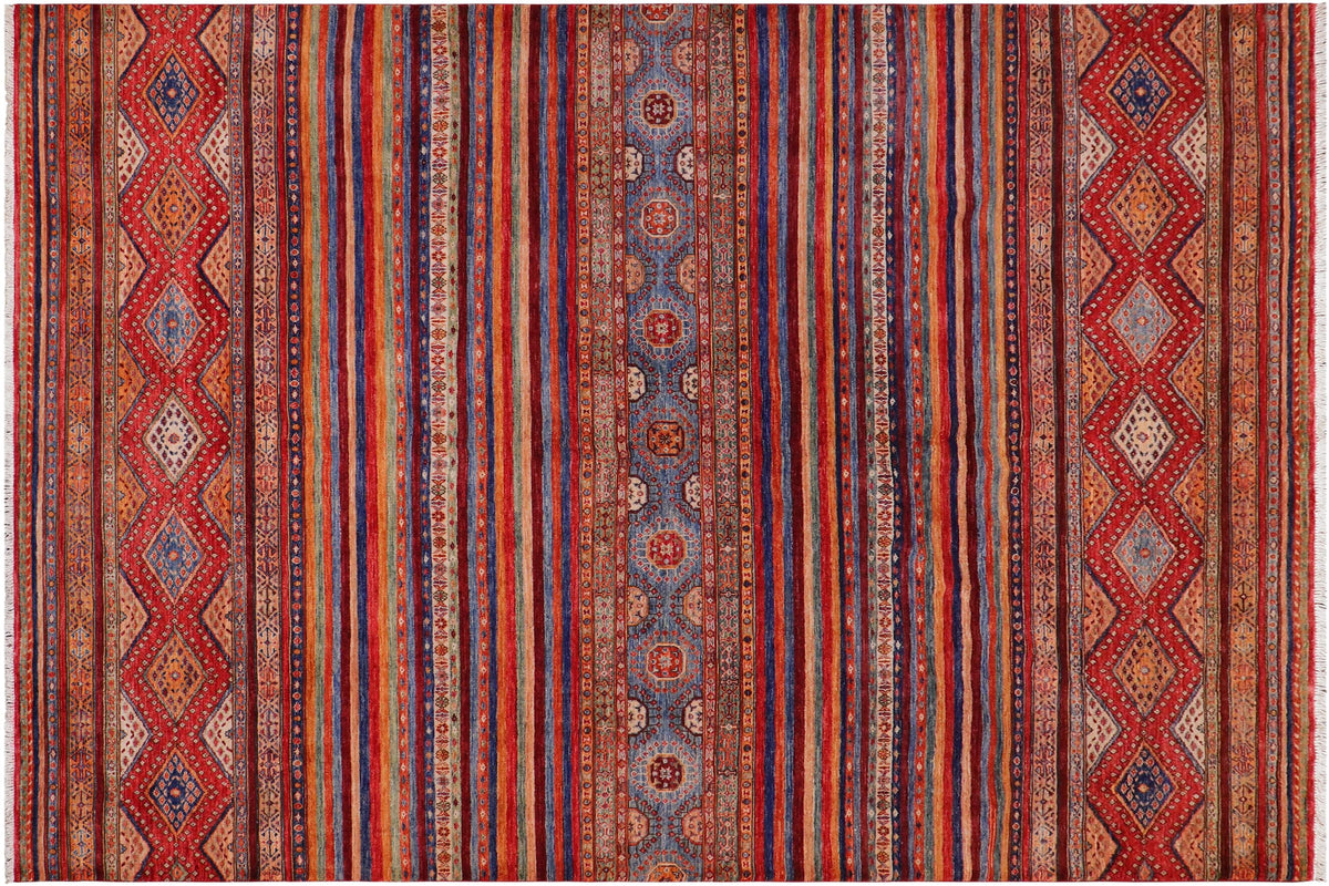 handmade Geometric Kurjean Red Blue Hand Knotted RECTANGLE 100% WOOL area rug 8x10