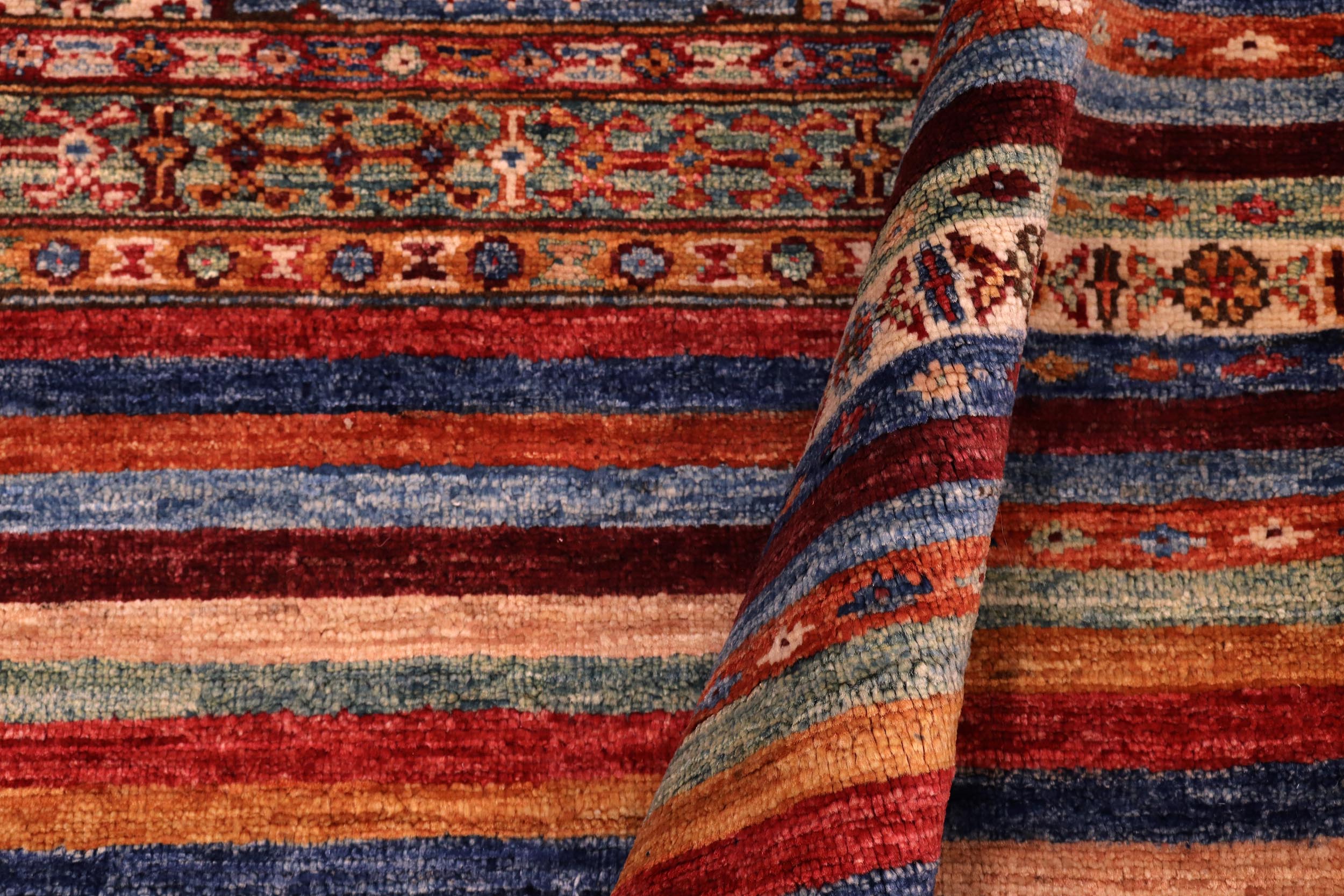 handmade Geometric Kurjean Red Blue Hand Knotted RECTANGLE 100% WOOL area rug 8x10