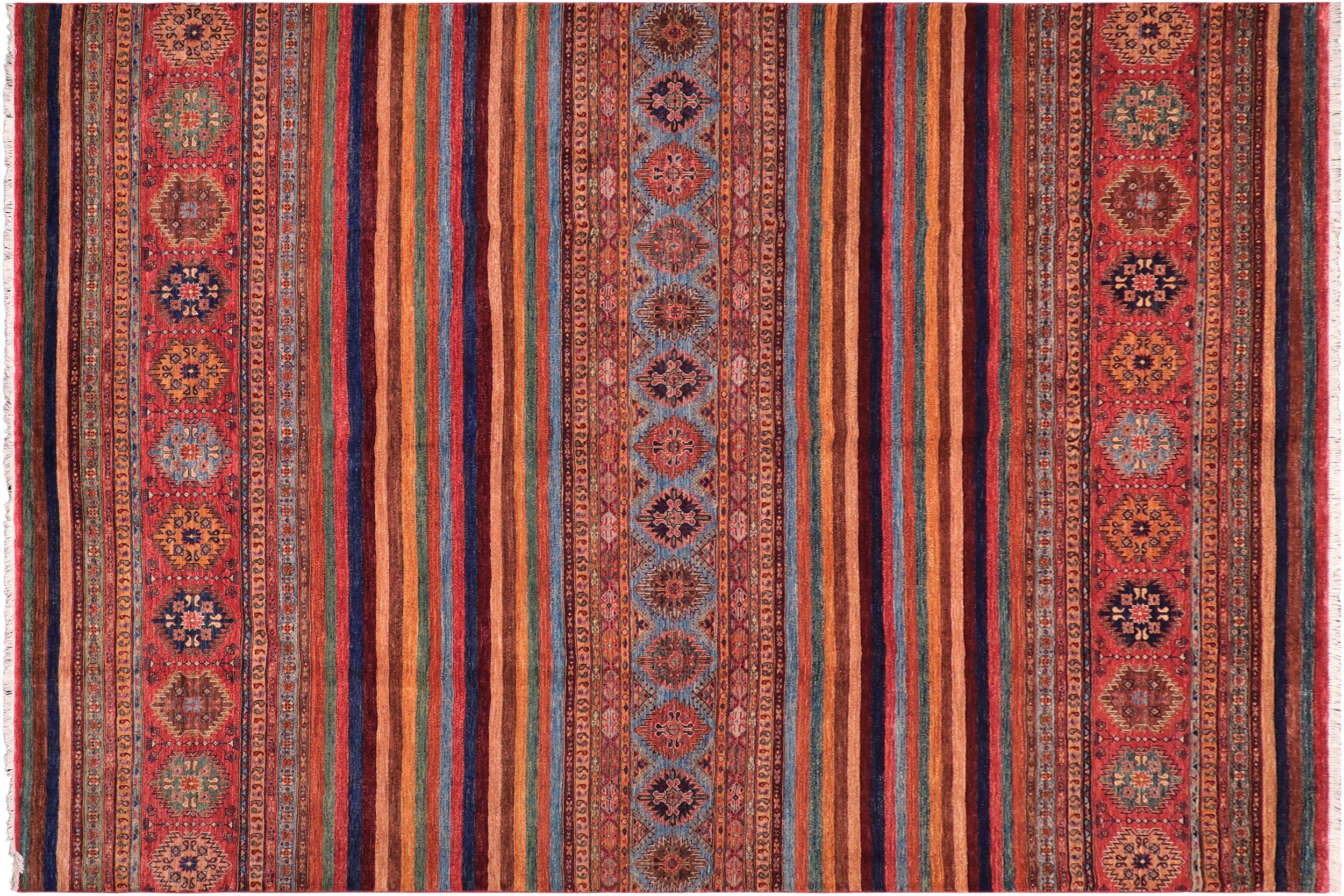 handmade Geometric Kurjean Red Blue Hand Knotted RECTANGLE 100% WOOL area rug 9x12