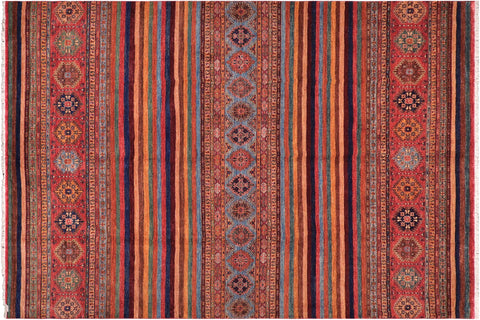 handmade Geometric Kurjean Red Blue Hand Knotted RECTANGLE 100% WOOL area rug 9x12