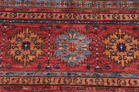 handmade Geometric Kurjean Red Blue Hand Knotted RECTANGLE 100% WOOL area rug 9x12