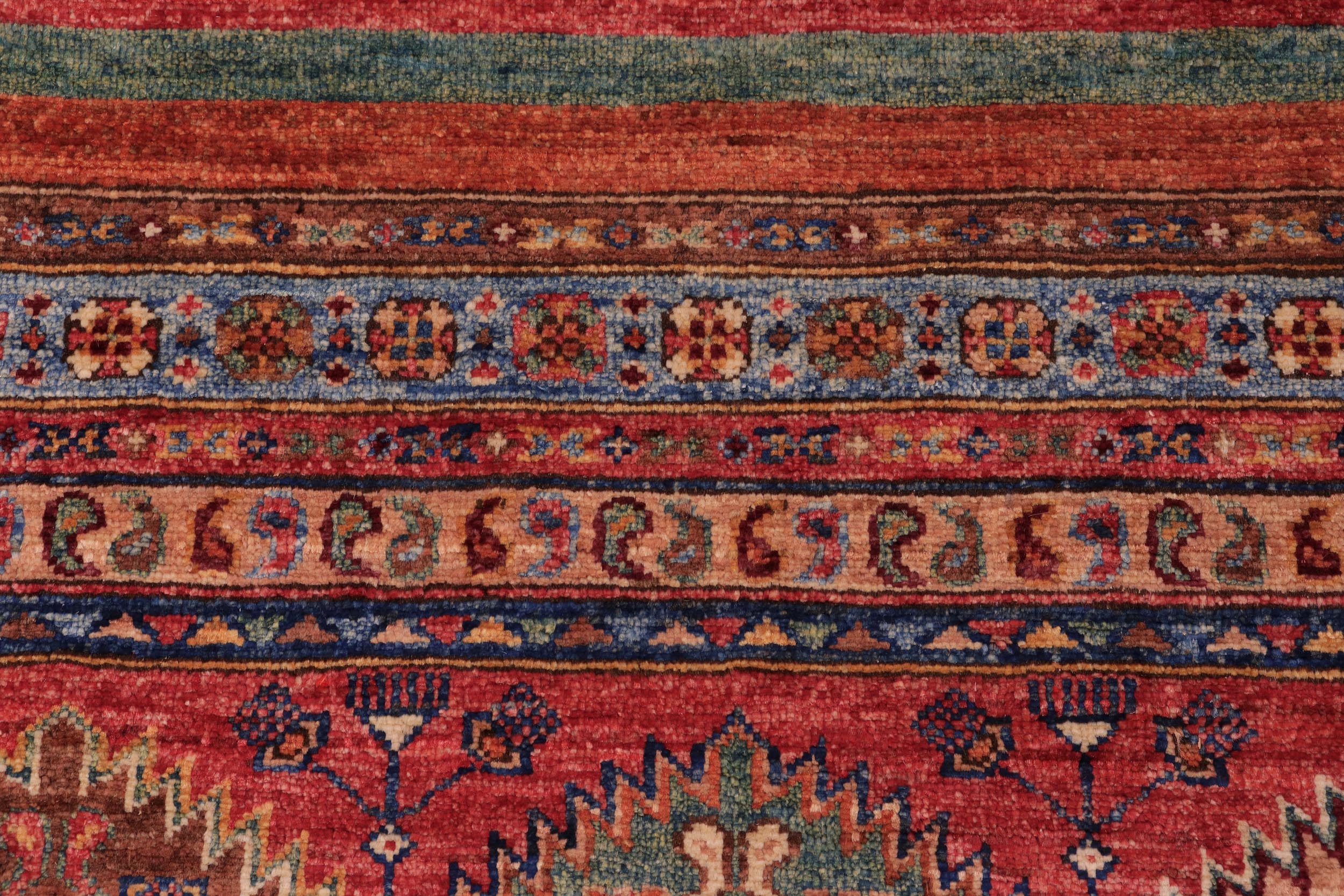 handmade Geometric Kurjean Red Blue Hand Knotted RECTANGLE 100% WOOL area rug 9x12