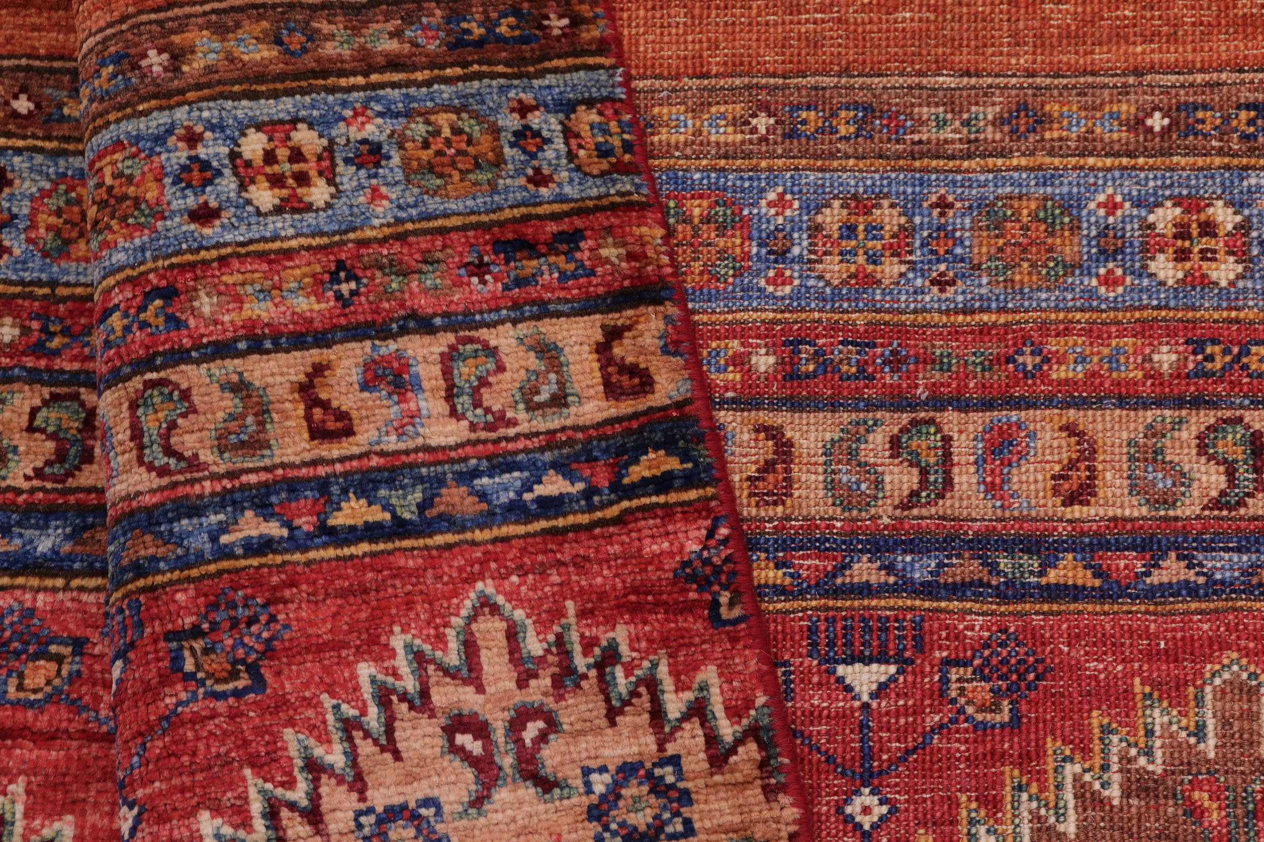 handmade Geometric Kurjean Red Blue Hand Knotted RECTANGLE 100% WOOL area rug 9x12