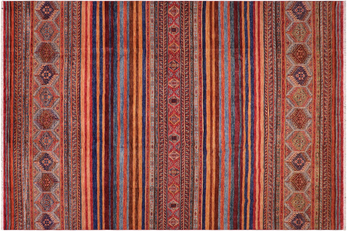 handmade Geometric Kurjean Red Blue Hand Knotted RECTANGLE 100% WOOL area rug 9x12
