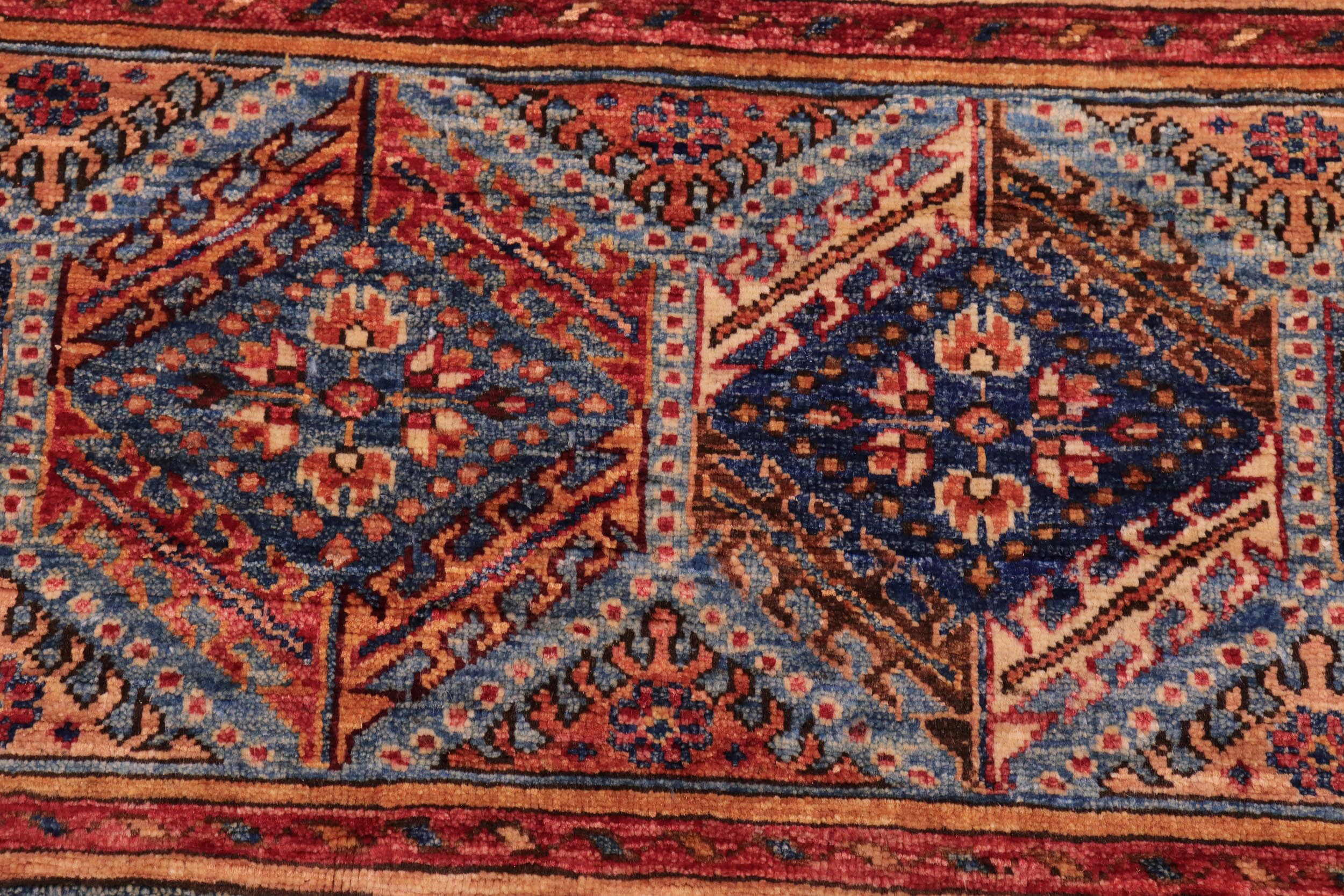 handmade Geometric Kurjean Red Blue Hand Knotted RECTANGLE 100% WOOL area rug 9x12