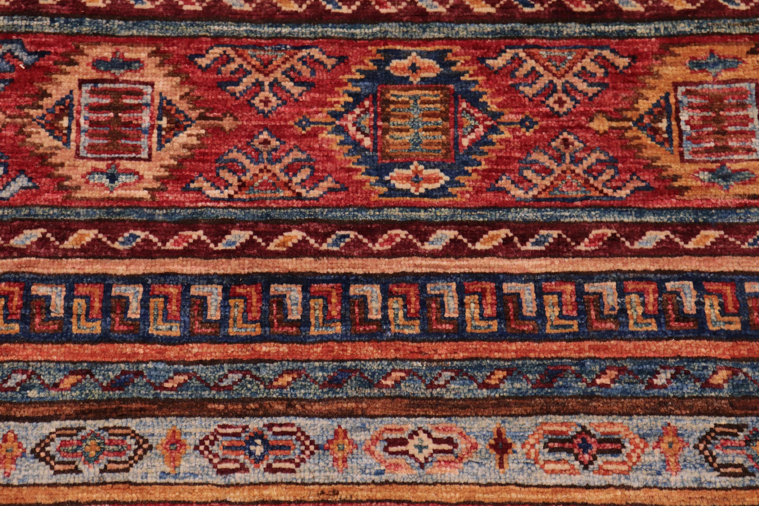 handmade Geometric Kurjean Red Blue Hand Knotted RECTANGLE 100% WOOL area rug 9x12