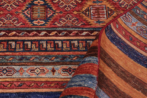 handmade Geometric Kurjean Red Blue Hand Knotted RECTANGLE 100% WOOL area rug 9x12