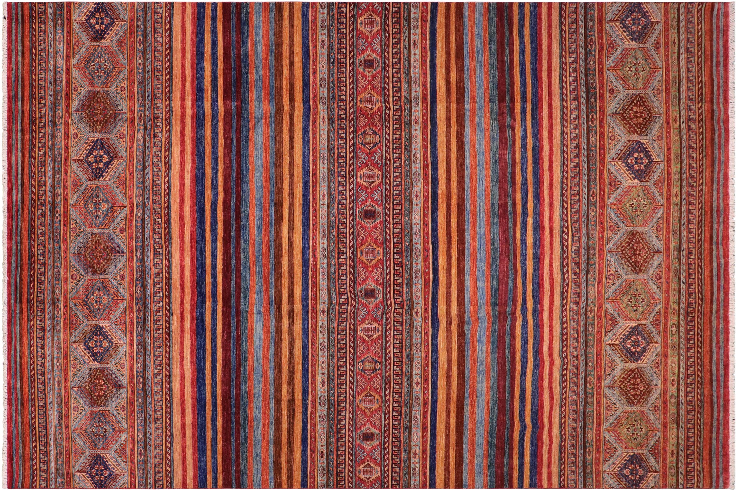 handmade Geometric Kurjean Red Blue Hand Knotted RECTANGLE 100% WOOL area rug 9x12