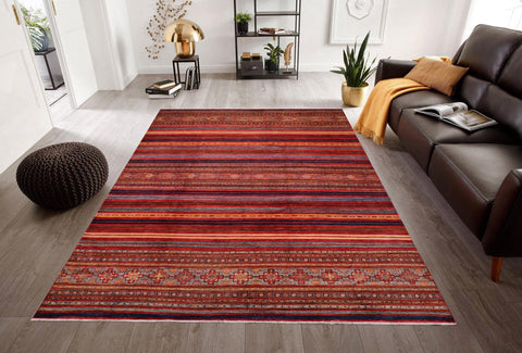 handmade Geometric Kurjean Red Blue Hand Knotted RECTANGLE 100% WOOL area rug 9x13