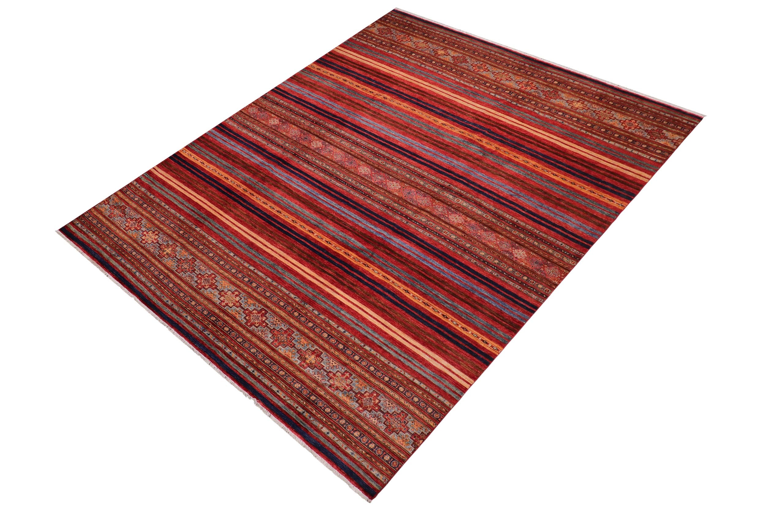 handmade Geometric Kurjean Red Blue Hand Knotted RECTANGLE 100% WOOL area rug 9x13