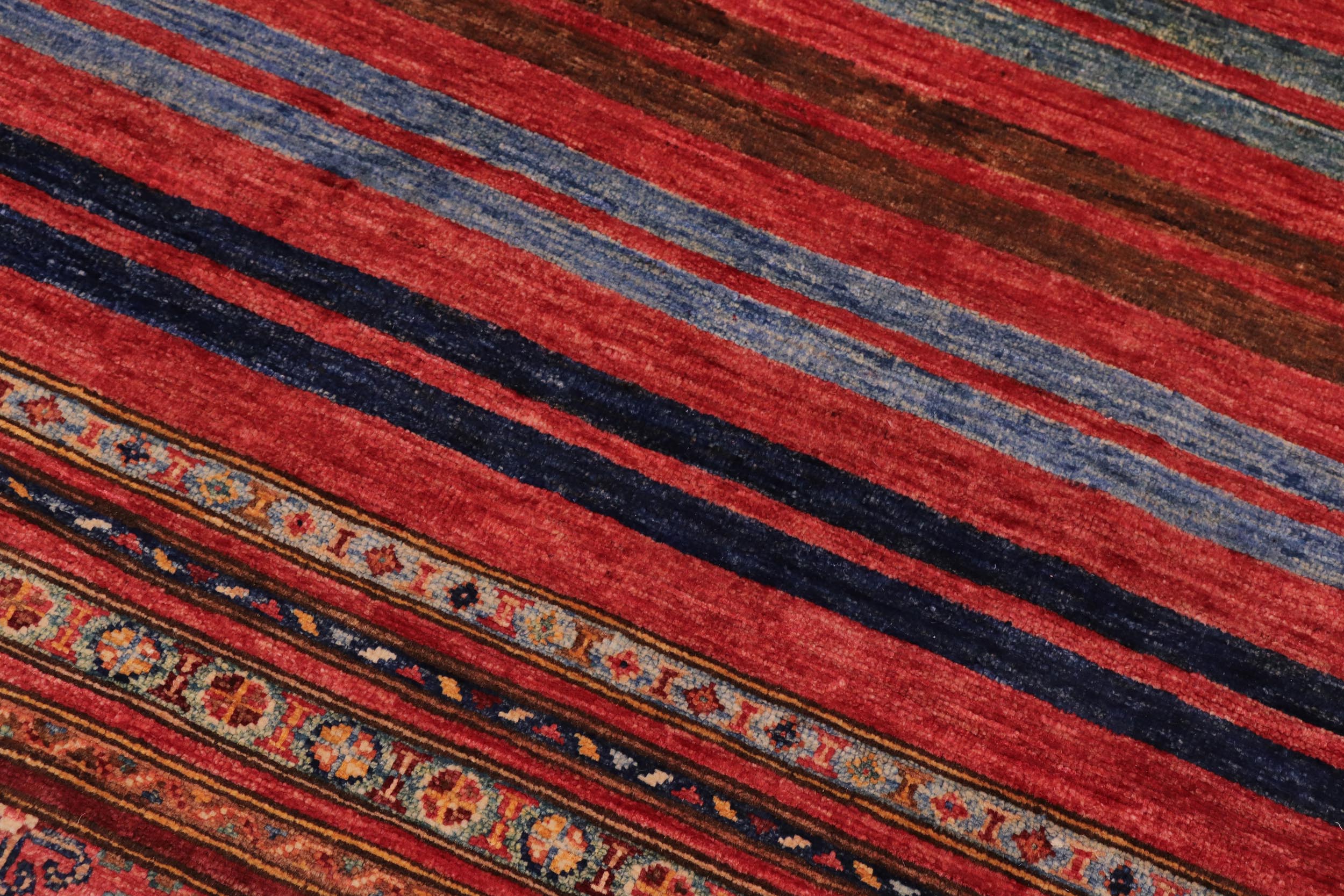 handmade Geometric Kurjean Red Blue Hand Knotted RECTANGLE 100% WOOL area rug 9x13