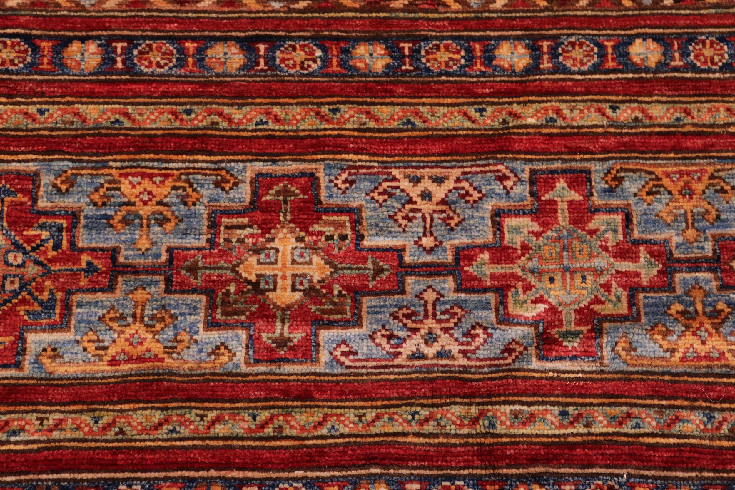 handmade Geometric Kurjean Red Blue Hand Knotted RECTANGLE 100% WOOL area rug 9x13