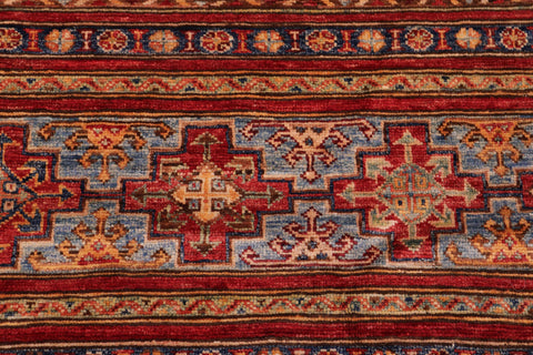 handmade Geometric Kurjean Red Blue Hand Knotted RECTANGLE 100% WOOL area rug 9x13