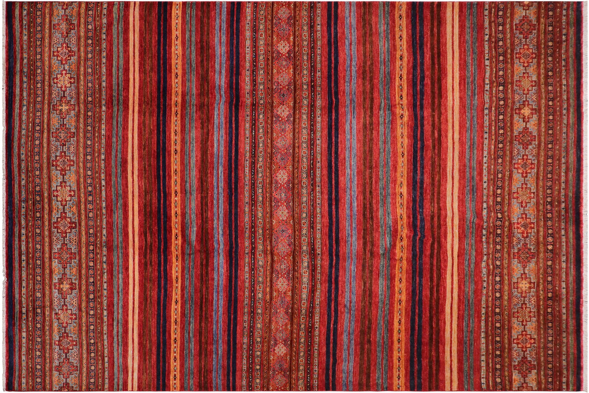 handmade Geometric Kurjean Red Blue Hand Knotted RECTANGLE 100% WOOL area rug 9x13