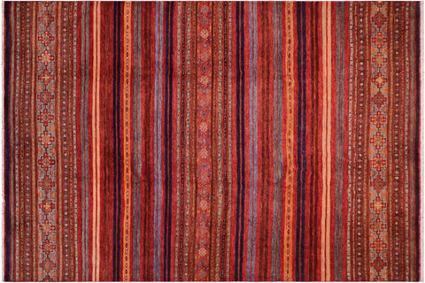 handmade Geometric Kurjean Red Blue Hand Knotted RECTANGLE 100% WOOL area rug 9x13