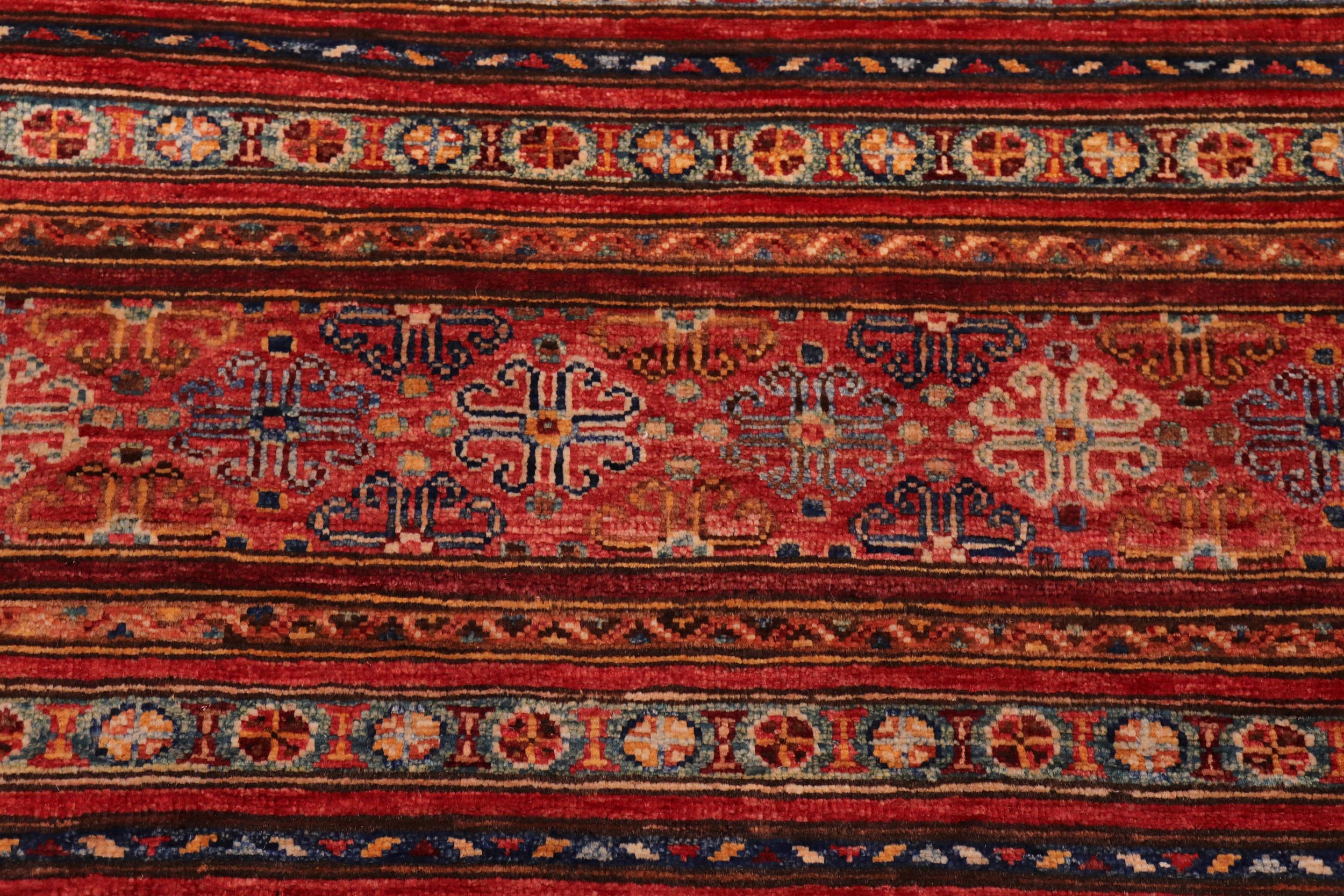 handmade Geometric Kurjean Red Blue Hand Knotted RECTANGLE 100% WOOL area rug 9x13