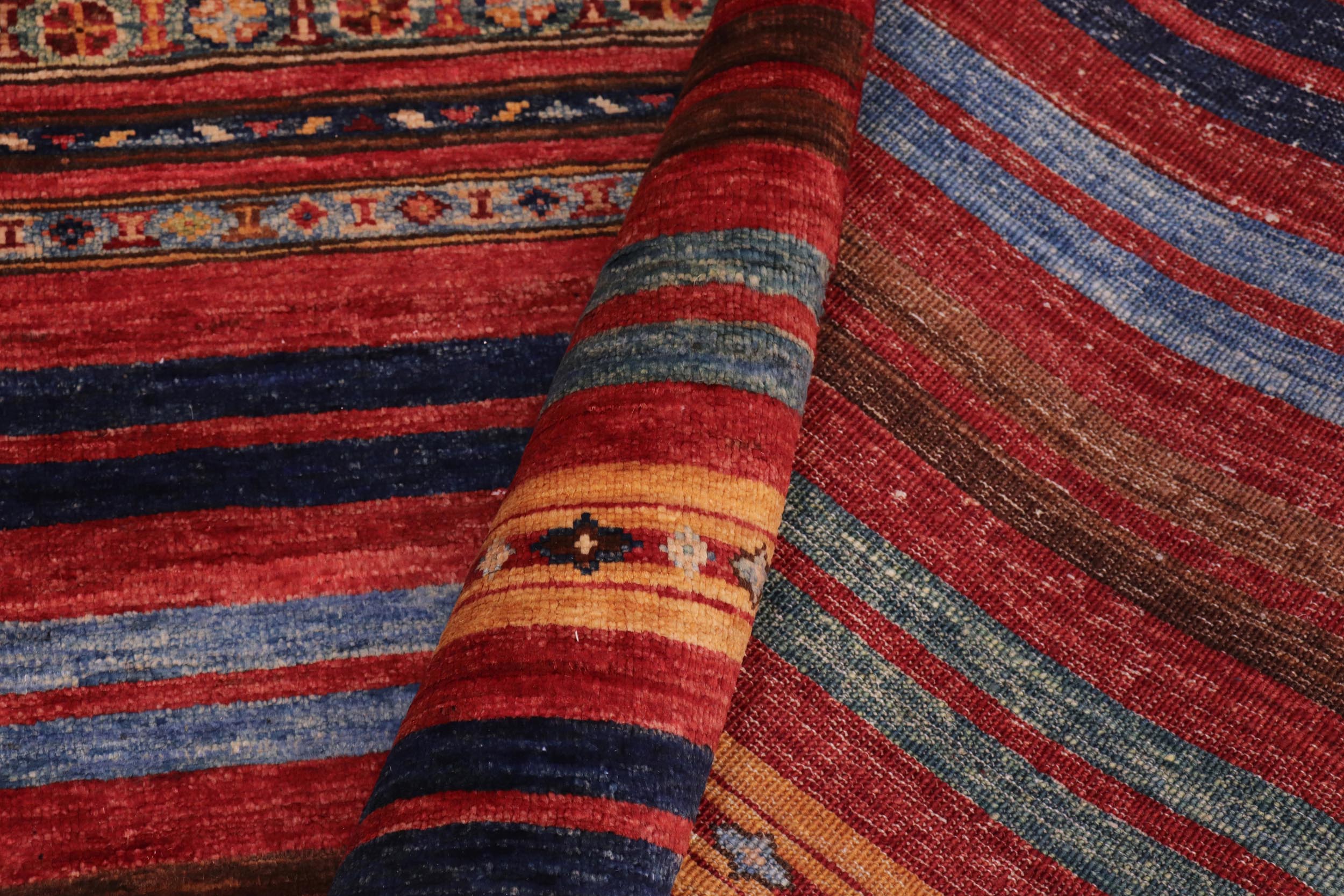 handmade Geometric Kurjean Red Blue Hand Knotted RECTANGLE 100% WOOL area rug 9x13