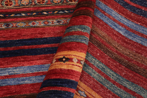 handmade Geometric Kurjean Red Blue Hand Knotted RECTANGLE 100% WOOL area rug 9x13