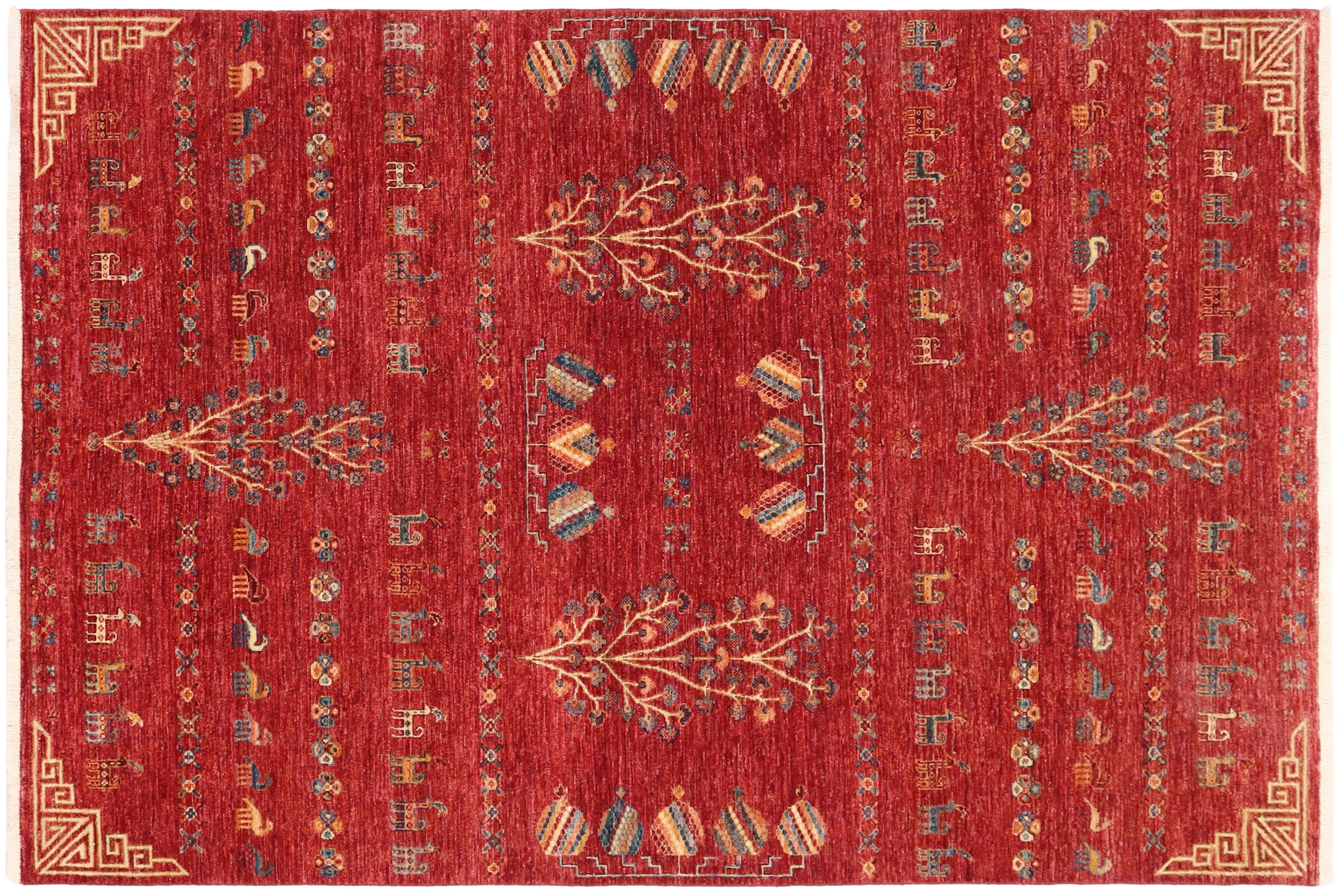 handmade Geometric Kurjean Red Blue Hand Knotted RECTANGLE 100% WOOL area rug 6x8